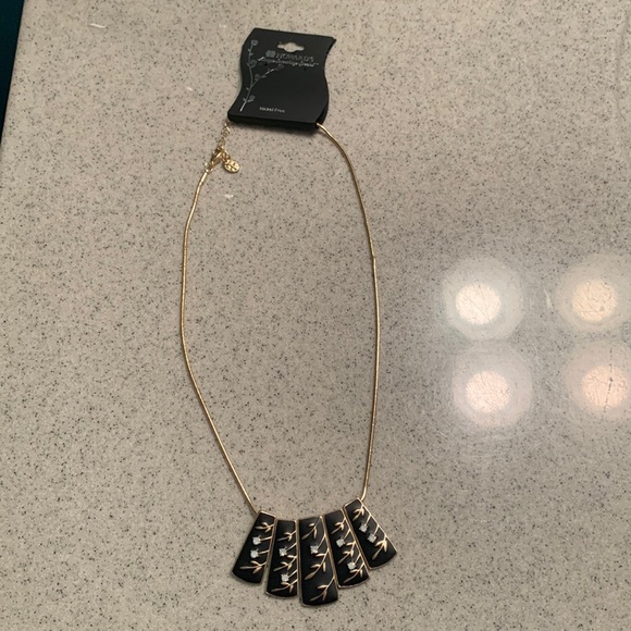 NWT HOWARDS @ 24” Gold Tone Necklace W/Black Matte Pendants Faux Diamond Design - Picture 2 of 10